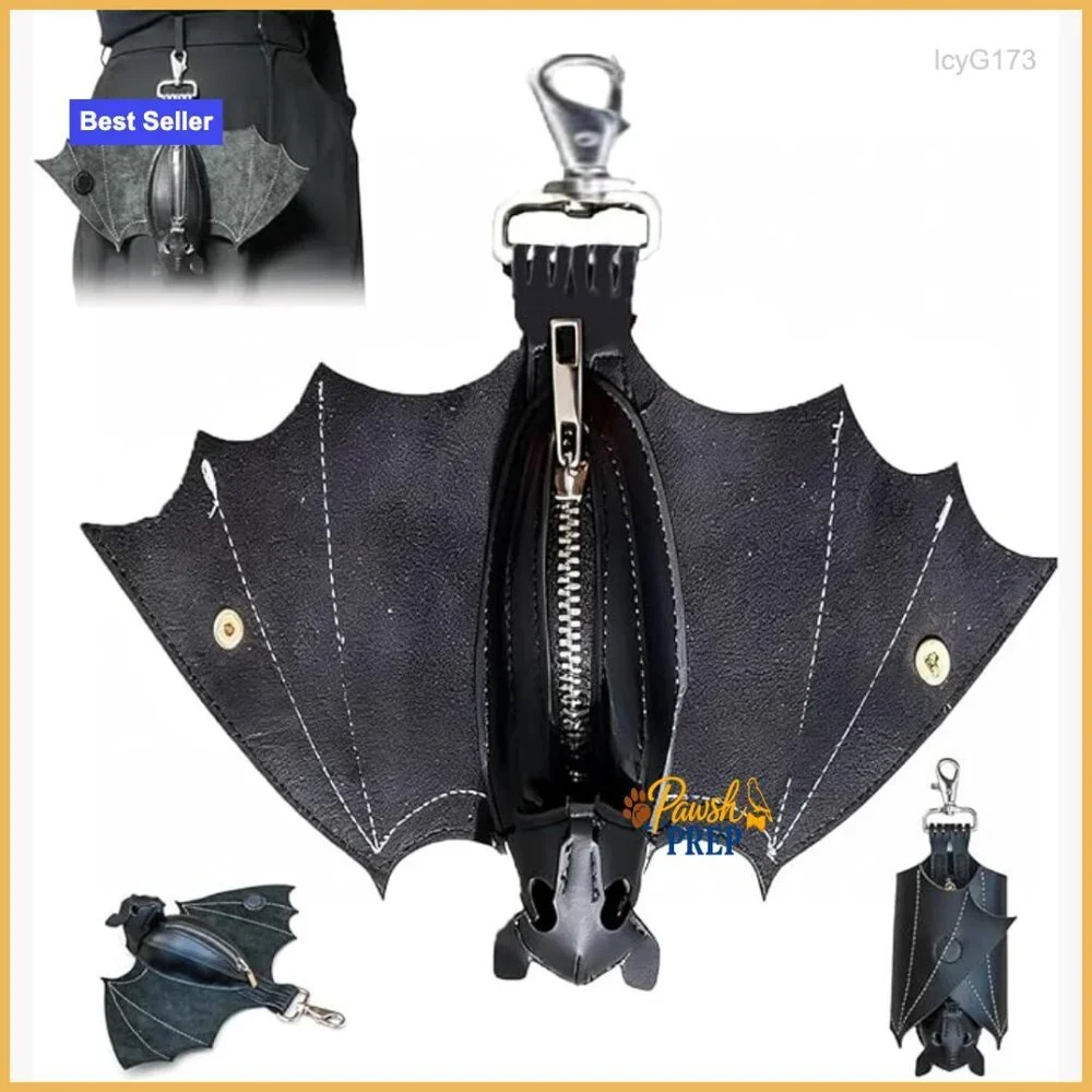 Faux Leather Bat Coin Purse with Key Clip, 3D Gothic Mini Wallet